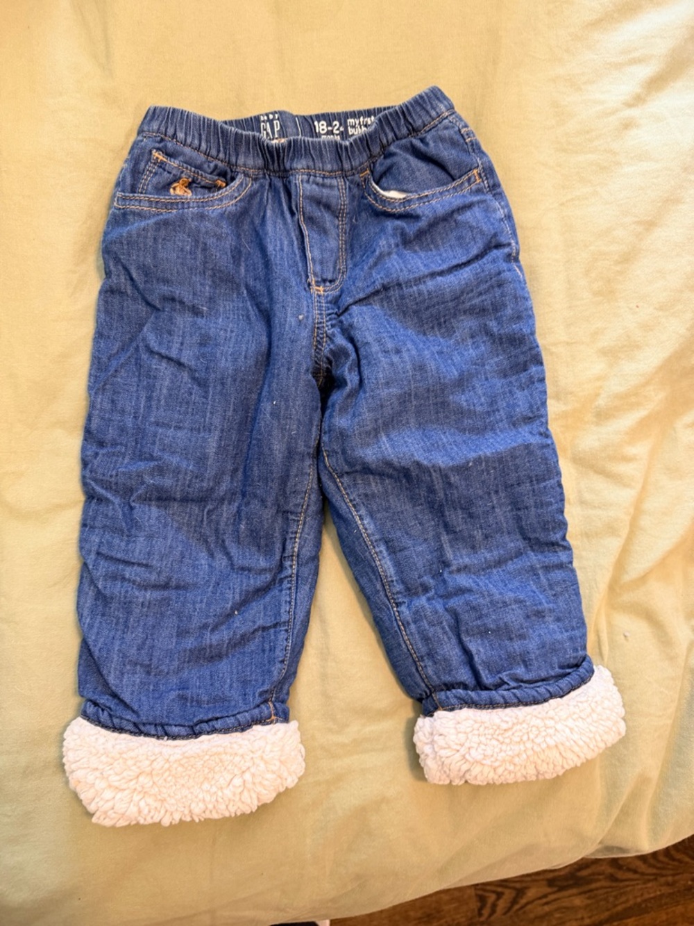GAP Kids Denim Joggers with Cream Sherpa Cuffs